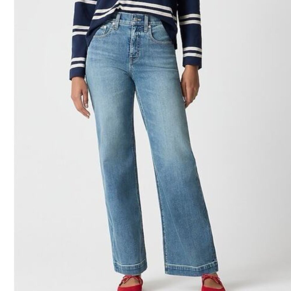 J. Crew Classic Wide Leg Jean In All-day Stretch, 28 TALL, Kingston Wash